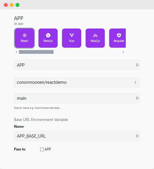 React Service Configuration